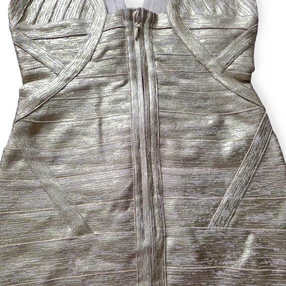 TheKewlShop Metallic Gold Bandage Mini Dress – Size Small - Picture 6 of 9